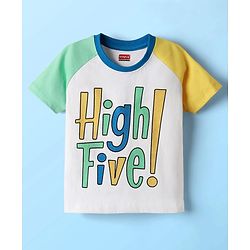 Babyhug Cotton Knit Half Raglan Sleeves T-Shirt with Text Print - White
