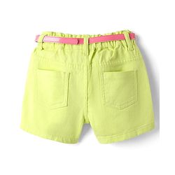 Babyhug Twill Woven Mid Thigh Floral Embroidery Shorts With Belt & Stretch - Lime Green