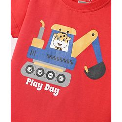 Babyhug Cotton Knit Half Sleeves T-Shirt with Giraffe Print - Red