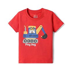Babyhug Cotton Knit Half Sleeves T-Shirt with Giraffe Print - Red