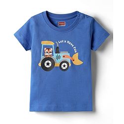 Babyhug Cotton Knit Half Sleeves T-Shirt with Tiger Print - Blue