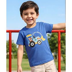 Babyhug Cotton Knit Half Sleeves T-Shirt with Tiger Print - Blue