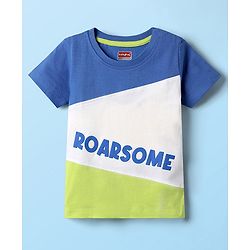 Babyhug Cotton Knit Half Sleeves Cut & Sew T-Shirt with Text Print - Blue White & Light Green