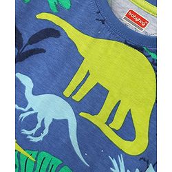 Babyhug Cotton Knit Half Sleeves T-Shirt with Dino Print - Navy Blue