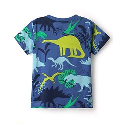 Babyhug Cotton Knit Half Sleeves T-Shirt with Dino Print - Navy Blue