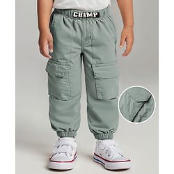 Babyhug Woven Full Length Solid Colour Parachute Pant - Smoke Green
