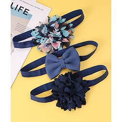 Babyhug Free Size Head Band With Floral & Bow Applique Pack Of 3 - Navy Blue