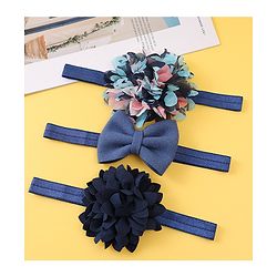 Babyhug Free Size Head Band With Floral & Bow Applique Pack Of 3 - Navy Blue