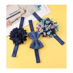 Babyhug Free Size Head Band With Floral & Bow Applique Pack Of 3 - Navy Blue