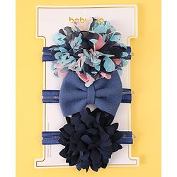 Babyhug Free Size Head Band With Floral & Bow Applique Pack Of 3 - Navy Blue