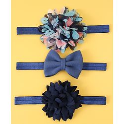 Babyhug Free Size Head Band With Floral & Bow Applique Pack Of 3 - Navy Blue
