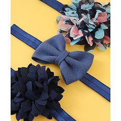 Babyhug Free Size Head Band With Floral & Bow Applique Pack Of 3 - Navy Blue