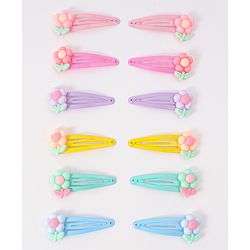 Babyhug Snap Clips with Floral Applique Pack of 6 - Multicolor