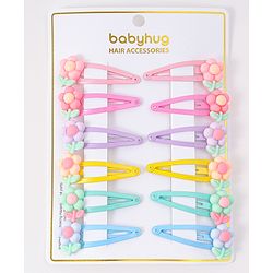 Babyhug Snap Clips with Floral Applique Pack of 6 - Multicolor
