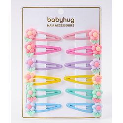 Babyhug Snap Clips with Floral Applique Pack of 6 - Multicolor