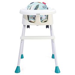 Babyhug 4 in 1 Convertible High Chair with Adjustable Height & Comfortable Seat - White
