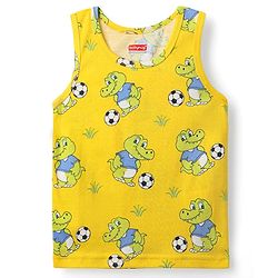 Babyhug 100% Cotton Single Jersey Knit Sleeveless Sando & Shorts Set with Dino Print - Yellow & Blue