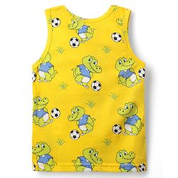 Babyhug 100% Cotton Single Jersey Knit Sleeveless Sando & Shorts Set with Dino Print - Yellow & Blue