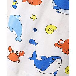 Babyhug 100% Cotton Single Jersey Knit Sleeveless Sando & Shorts Set With Sea Theme Print - White & Light Blue