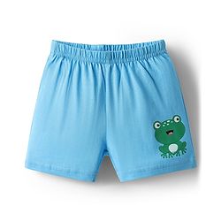 Babyhug 100% Cotton Single Jersey Knit Sleeveless Sando & Shorts Set With Sea Theme Print - White & Light Blue