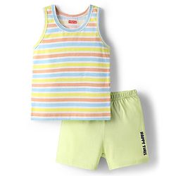 Babyhug 100% Cotton Single Jersey Knit Sleeveless Sando & Shorts Set With Stripes - Light Green