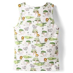 Babyhug 100% Cotton Single Jersey Knit Sleeveless Sando & Shorts Set With Animal Print - White & Light Green