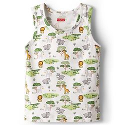 Babyhug 100% Cotton Single Jersey Knit Sleeveless Sando & Shorts Set With Animal Print - White & Light Green