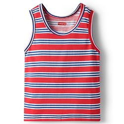 Babyhug 100% Cotton Single Jersey Knit Sleeveless Sando & Shorts Set With Stripes - Red & Navy Blue