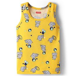 Babyhug 100% Cotton Single Jersey Knit Sando & Shorts Set With Elephant Print - Yellow & Navy Blue