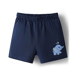 Babyhug 100% Cotton Single Jersey Knit Sando & Shorts Set With Elephant Print - Yellow & Navy Blue