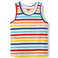Babyhug 100% Cotton Single Jersey Knit Sleeveless Sando & Shorts Set With Stripes - Yellow & Navy Blue
