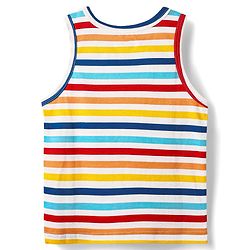 Babyhug 100% Cotton Single Jersey Knit Sleeveless Sando & Shorts Set With Stripes - Yellow & Navy Blue