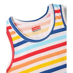 Babyhug 100% Cotton Single Jersey Knit Sleeveless Sando & Shorts Set With Stripes - Yellow & Navy Blue