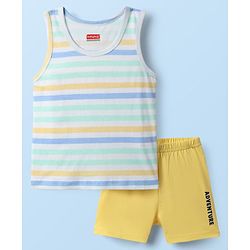Babyhug 100% Cotton Single Jersey Knit Sleeveless Sando & Shorts Set - White & Yellow