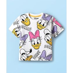 Babyhug Disney Single Jersey Knit Half Sleeves Oversized Drop Shoulder Half Sleeves T-Shirt & Shorts With Daisy Duck Graphic - Purple