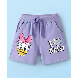 Babyhug Disney Single Jersey Knit Half Sleeves Oversized Drop Shoulder Half Sleeves T-Shirt & Shorts With Daisy Duck Graphic - Purple