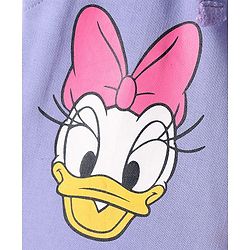 Babyhug Disney Single Jersey Knit Half Sleeves Oversized Drop Shoulder Half Sleeves T-Shirt & Shorts With Daisy Duck Graphic - Purple