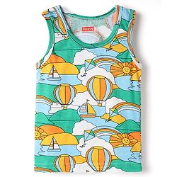 Babyhug 100% Cotton Single Jersey Knit Sando & Shorts Set With Boat Print - Yellow & Green
