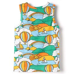 Babyhug 100% Cotton Single Jersey Knit Sando & Shorts Set With Boat Print - Yellow & Green