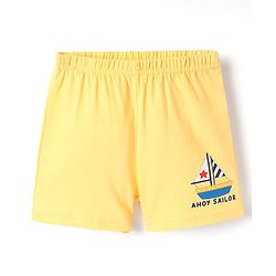 Babyhug 100% Cotton Single Jersey Knit Sando & Shorts Set With Boat Print - Yellow & Green