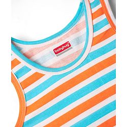 Babyhug 100% Cotton Single Jersey Knit Sleeveless Sando & Shorts Set With Stripes - Orange & Light Blue