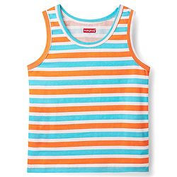 Babyhug 100% Cotton Single Jersey Knit Sleeveless Sando & Shorts Set With Stripes - Orange & Light Blue