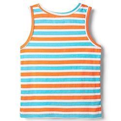 Babyhug 100% Cotton Single Jersey Knit Sleeveless Sando & Shorts Set With Stripes - Orange & Light Blue