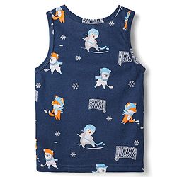 Babyhug 100% Cotton Single Jersey Knit Sleeveless Sando & Shorts Set With Animal Print - Navy Blue & Orange