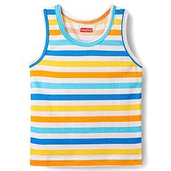 Babyhug 100% Cotton Single Jersey Knit Sleeveless Sando & Shorts Set With Stripes - Yellow & Orange
