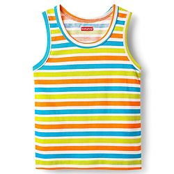 Babyhug 100% Cotton Single Jersey Knit Sleeveless Sando & Shorts Set With Stripes - Blue & Lime