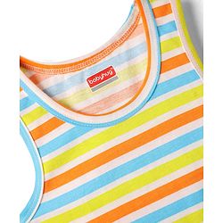 Babyhug 100% Cotton Single Jersey Knit Sleeveless Sando & Shorts Set With Stripes - Blue & Lime
