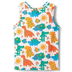 Babyhug 100% Cotton Single Jersey Knit Sleeveless Sando & Shorts Set With Dino Print - Yellow & White