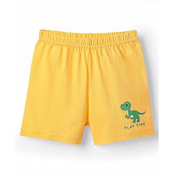 Babyhug 100% Cotton Single Jersey Knit Sleeveless Sando & Shorts Set With Dino Print - Yellow & White