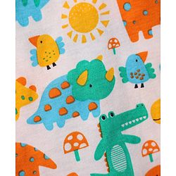 Babyhug 100% Cotton Single Jersey Knit Sleeveless Sando & Shorts Set With Dino Print - Yellow & White